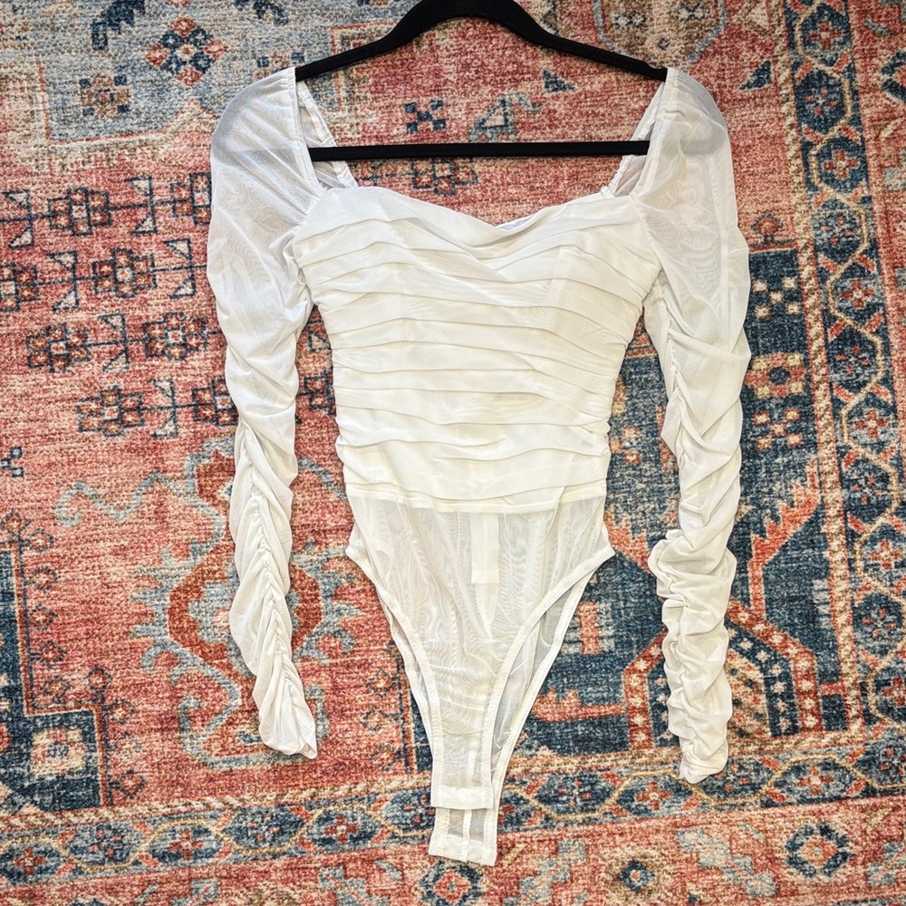 Princess Polly Ruched White Long Sleeve Bodysuit